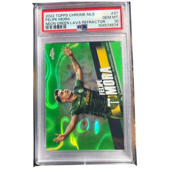 2022 Topps Chrome MLS Neon Green Lava #37 Felipe Mora /99 PSA 10 Timbers - Picture 1 of 7